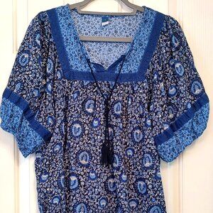 Women's Large Old Navy Blue Peasant Blouse